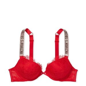 Victoria's Secret VS Very Sexy Push Up Bright Red Rhinestone Bling Strap Bra 32D